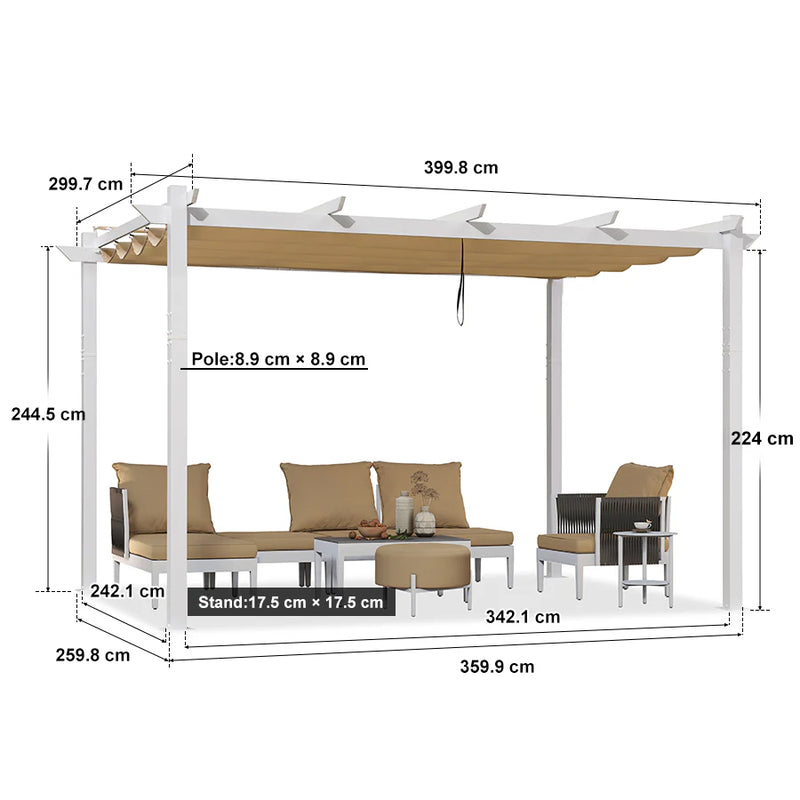 PURPLE LEAF Outdoor Retractable Pergola mit Doppelsonnenschutz-Überdachung Weiß Heavy-Duty Aluminium-Pergola Patio Moderne Pergola für Garten Deck Hinterhof