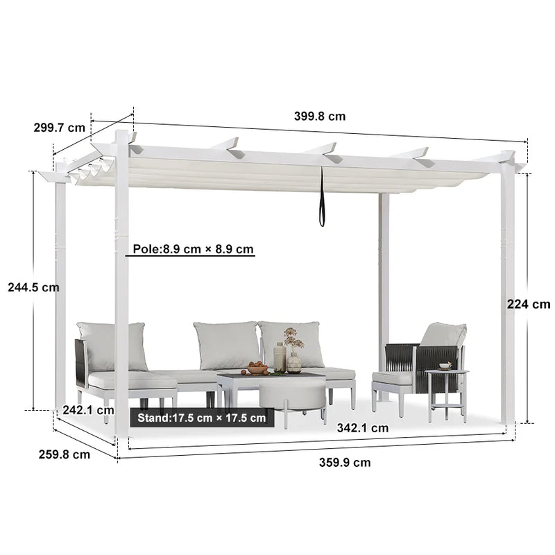 PURPLE LEAF Outdoor Retractable Pergola mit Doppelsonnenschutz-Überdachung Weiß Heavy-Duty Aluminium-Pergola Patio Moderne Pergola für Garten Deck Hinterhof
