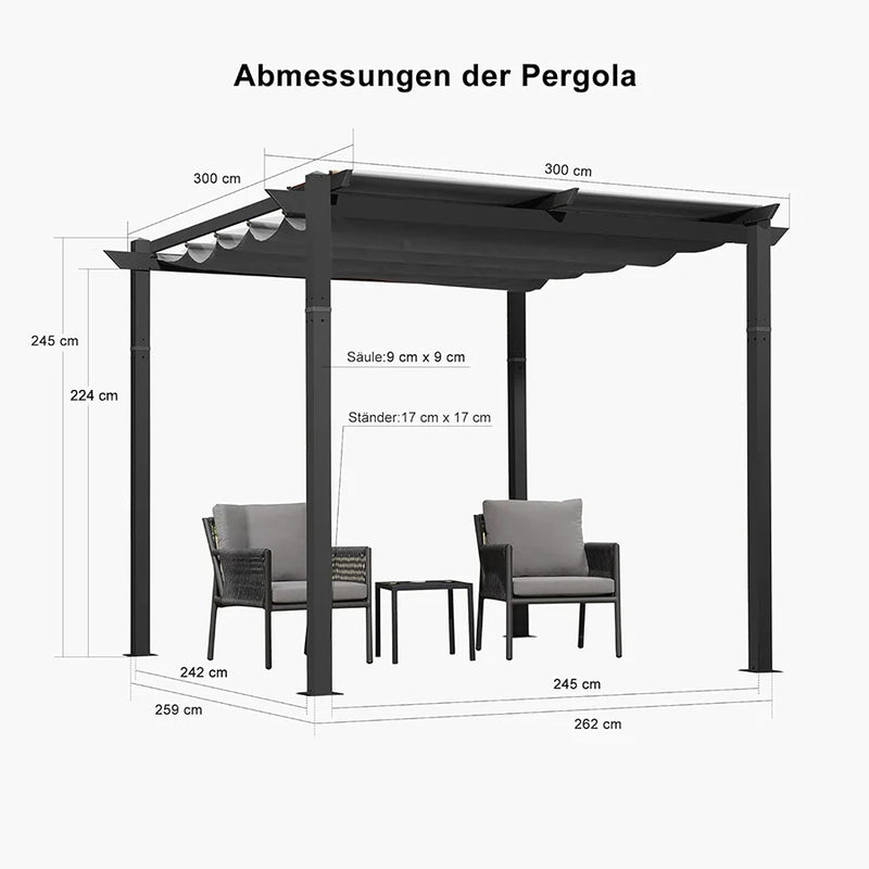 PURPLE LEAF Pergola Aluminium Einziehbare für den Außenbereich mit Sonnenschutzdach, Terrasse, Unterstand für Hinterhof, Metallgrill-Pavillon-PRG