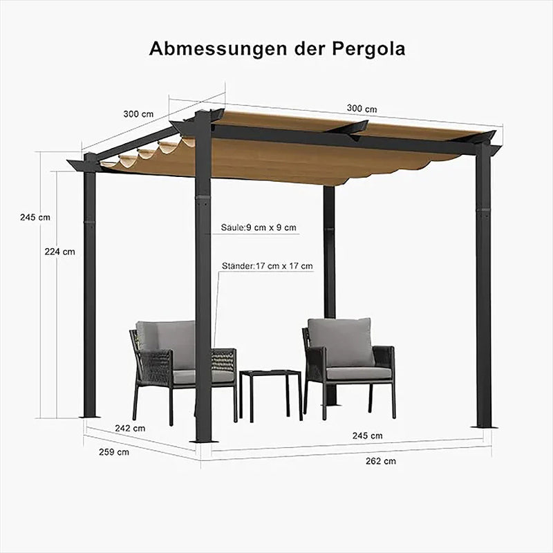 PURPLE LEAF Pergola Aluminium Einziehbare für den Außenbereich mit Sonnenschutzdach, Terrasse, Unterstand für Hinterhof, Metallgrill-Pavillon-PRG