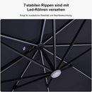 PURPLE LEAF Eingangsstil LED Ampelschirm mit Kurbel 360-Grad Drehbar mit Fußpedal und Kreuzsockel für Terrasse, Balkon Sonnenschutz