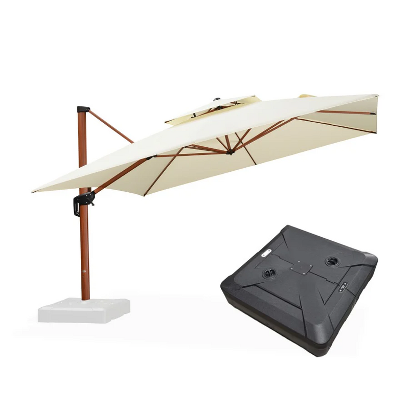 PURPLE LEAF Garten Sonnenschirm quadratischer Alu Holzoptik Ampelschirm Überhang mit Schirmständer