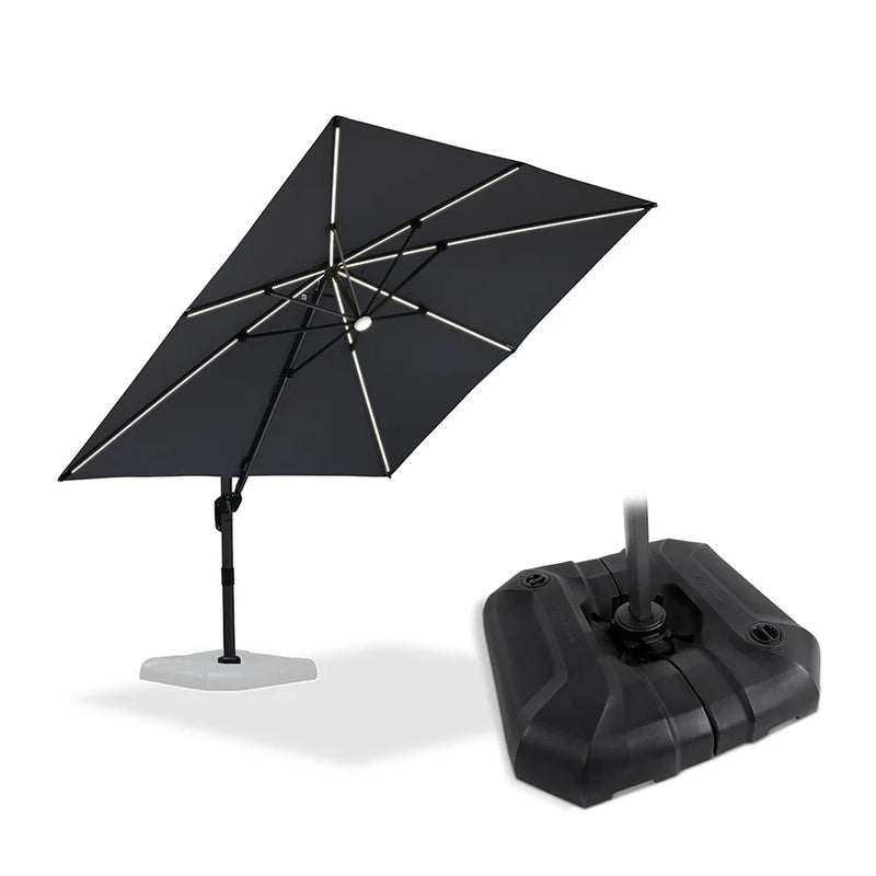 PURPLE LEAF LED Ampelschirm mit Kurbel 360-Grad Drehbar und Schirmständer