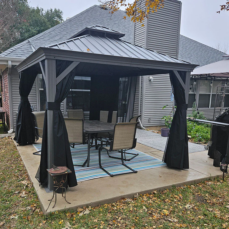 PURPLE LEAF Patio-Pavillon für den Garten | Hardtop aus verzinktem Stahl mit verbesserten Vorhängen | Hellgrau