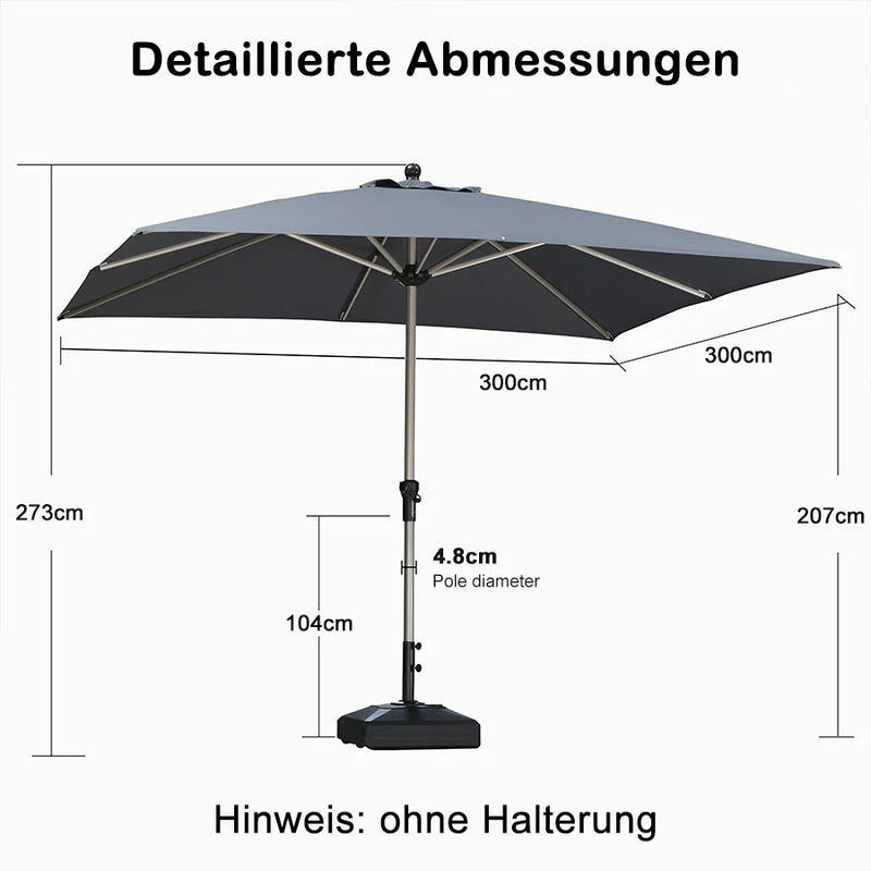 PURPLE LEAF Sonnenschirm Garten-Mittelsäulenschirm zum Öffnen Schließen Aluminium Marktschirm Groß UV-Schutz Mittelstockschirme Tischschirm Waterdicht für Market