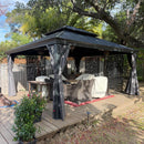 PURPLE LEAF Grau Alu Pavillon Wasserdicht Stabil Winterfest Wetterfest Gartenpavillon mit 4 Doppel Seitenteile Hardtop Pavillon mit Stahldach