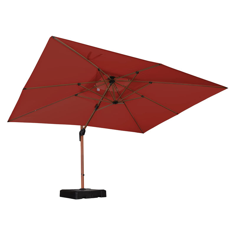 PURPLE LEAF Rechteckiger Sonnenschirm aus Aluminium in Holzfarbe mit Schirmständer