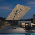PURPLE LEAF Eingangsstil LED Ampelschirm mit Kurbel 360-Grad Drehbar mit Fußpedal und Kreuzsockel für Terrasse, Balkon Sonnenschutz