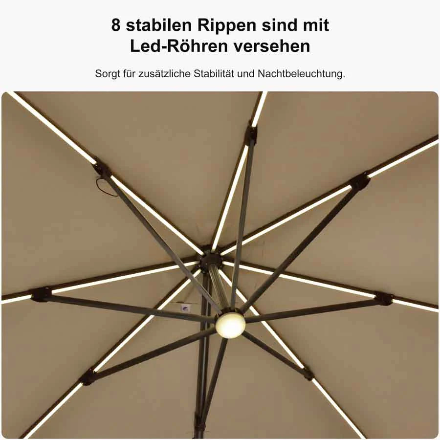 PURPLE LEAF Sonnenschirm Groß Ampelschirm mit Kurbel 360-Grad Drehbar mit Fußpedal für Terrasse, Balkon Sonnenschutz