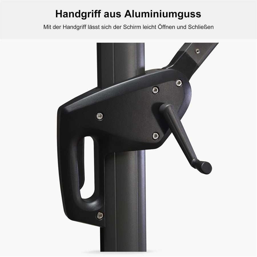 PURPLE LEAF Sonnenschirm Groß Ampelschirm mit Kurbel 360-Grad Drehbar mit Fußpedal für Terrasse, Balkon Sonnenschutz