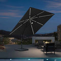 PURPLE LEAF Eingangsstil LED Ampelschirm mit Kurbel 360-Grad Drehbar mit Fußpedal und Kreuzsockel für Terrasse, Balkon Sonnenschutz