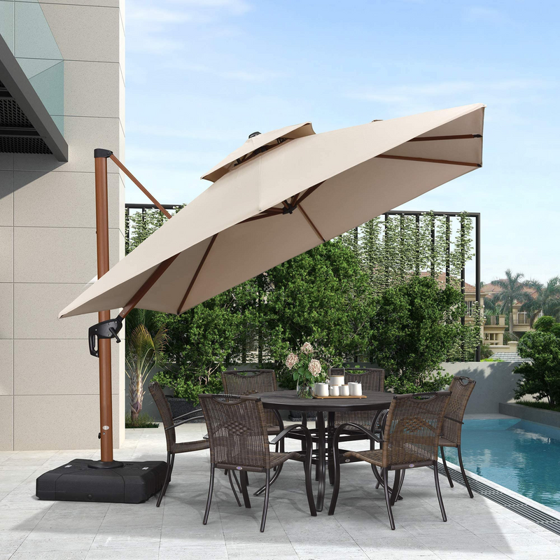 PURPLE LEAF Garten Sonnenschirm quadratischer Alu Holzoptik Ampelschirm Überhang mit Schirmständer
