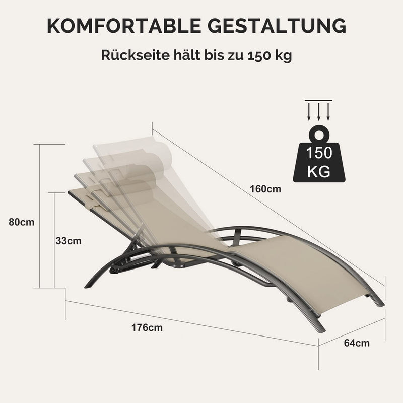 PURPLE LEAF Sonnenliegen 2er Set, Aluminium Gartenliegen mit Beistelltisch und Kissen, schnell trocknende Liege wetterfest, verstellbar in 5 Positionen, stapelbar.