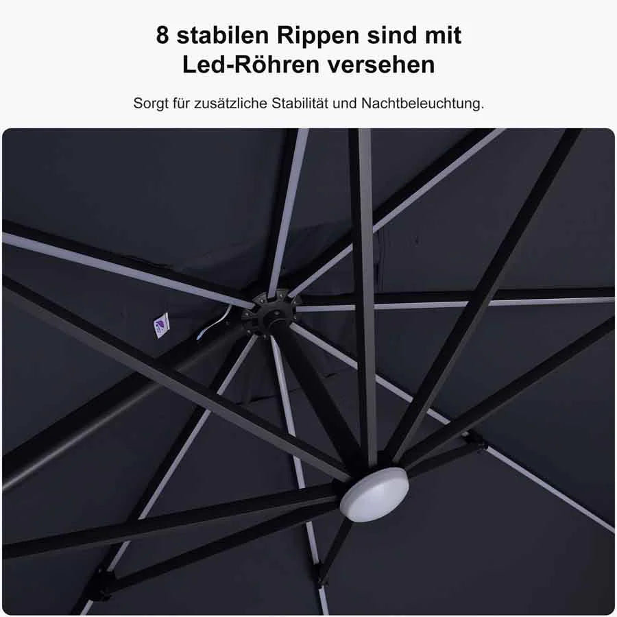 PURPLE LEAF Sonnenschirm Groß Ampelschirm mit Kurbel 360-Grad Drehbar mit Fußpedal für Terrasse, Balkon Sonnenschutz