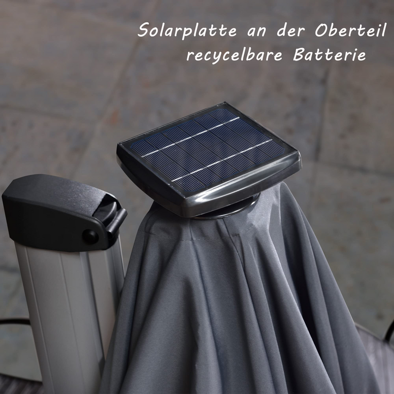 PURPLE LEAF runden Sonnenschirm mit Led Solar Beleuchtung Gartenschirm, 360°Rotation