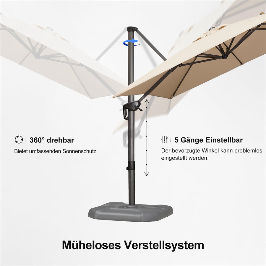 PURPLE LEAF Sonnenschirm Groß Ampelschirm mit Kurbel 360-Grad Drehbar mit Fußpedal für Terrasse, Balkon Sonnenschutz