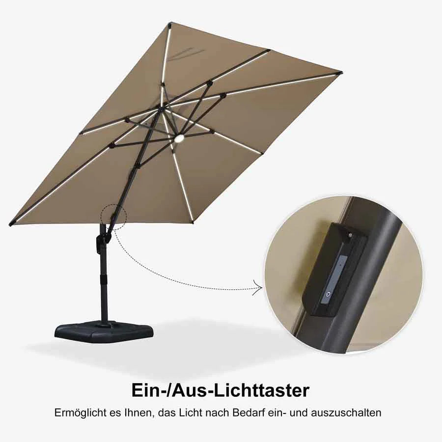 PURPLE LEAF Sonnenschirm Groß Ampelschirm mit Kurbel 360-Grad Drehbar mit Fußpedal für Terrasse, Balkon Sonnenschutz