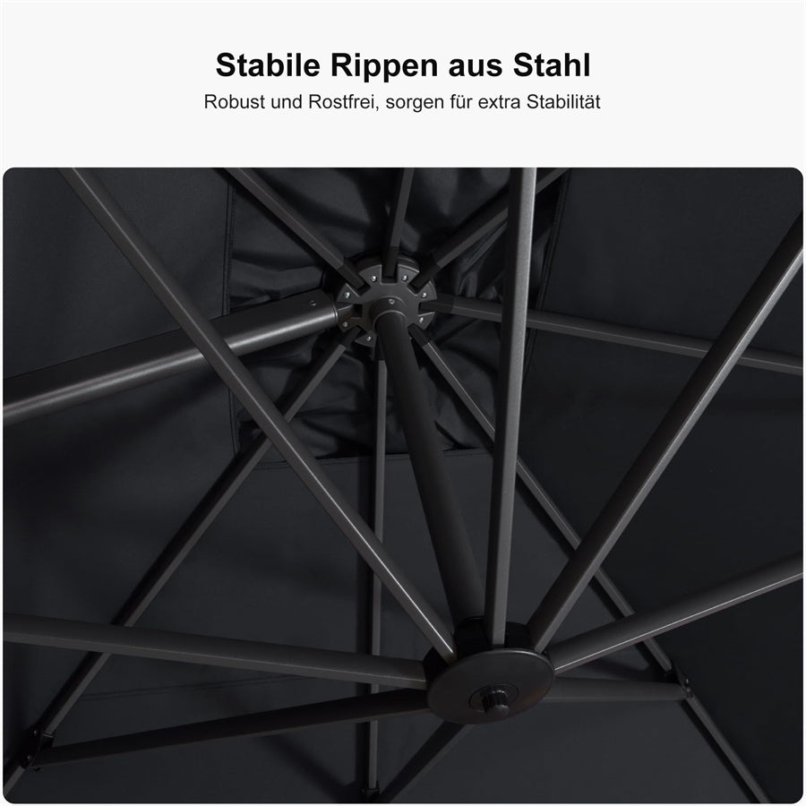 PURPLE LEAF Sonnenschirm Groß Ampelschirm mit Kurbel 360-Grad Drehbar mit Fußpedal für Terrasse, Balkon Sonnenschutz