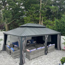 PURPLE LEAF Grau Alu Pavillon Wasserdicht Stabil Winterfest Wetterfest Gartenpavillon mit 4 Doppel Seitenteile Hardtop Pavillon mit Stahldach