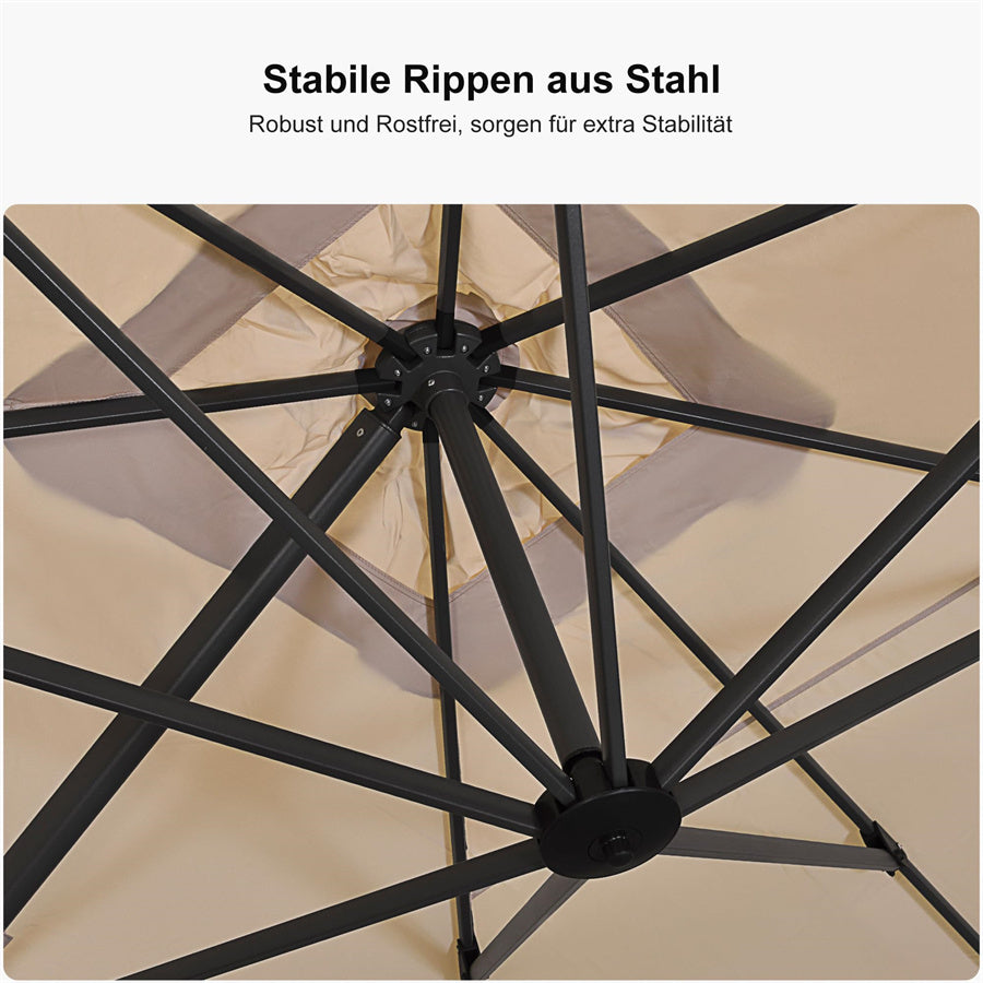 PURPLE LEAF Sonnenschirm Groß Ampelschirm mit Kurbel 360-Grad Drehbar mit Fußpedal für Terrasse, Balkon Sonnenschutz