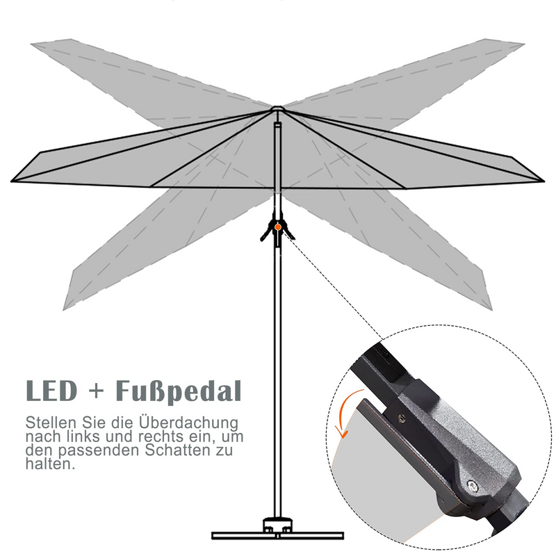 PURPLE LEAF Ampelschirm 300 x 300 cm Sonnenschirm mit LED Beleuchtung Neigbar Kippbar Gartenschirm mit Kurbel Aluminium Gestell 360° Rotation