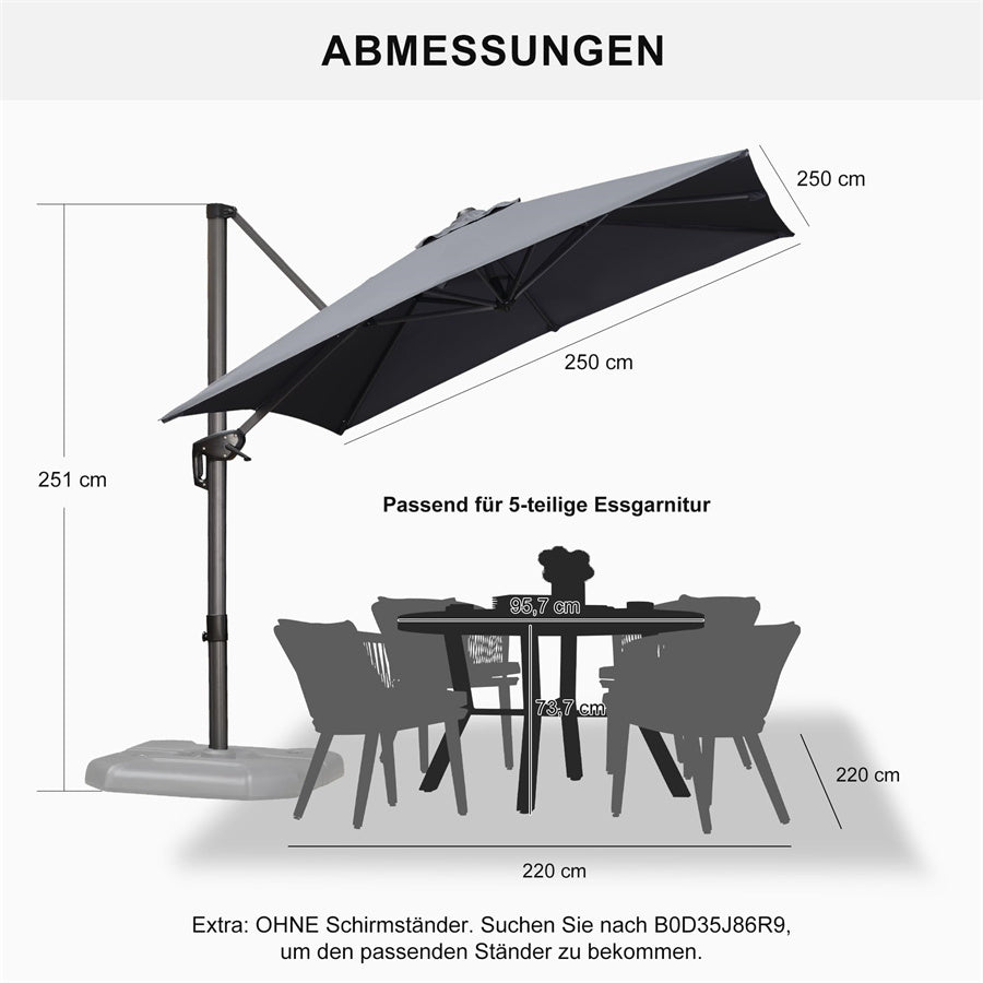 PURPLE LEAF Sonnenschirm Groß Ampelschirm mit Kurbel 360-Grad Drehbar mit Fußpedal für Terrasse, Balkon Sonnenschutz