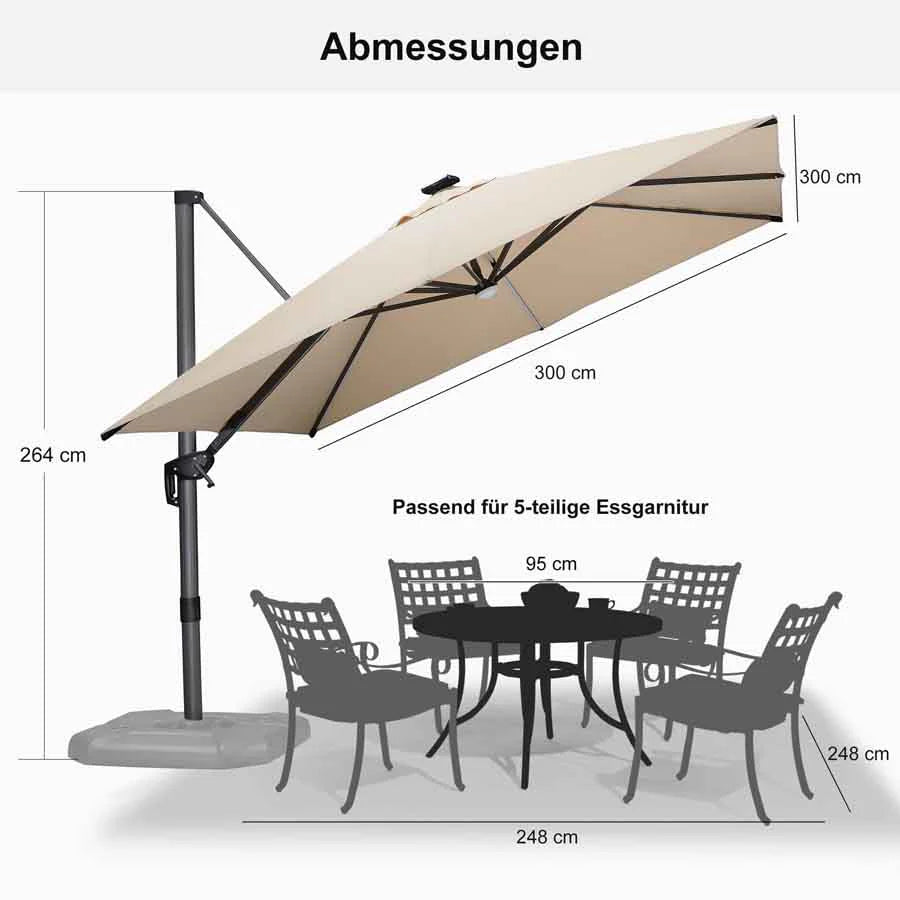 PURPLE LEAF Sonnenschirm Groß Ampelschirm mit Kurbel 360-Grad Drehbar mit Fußpedal für Terrasse, Balkon Sonnenschutz