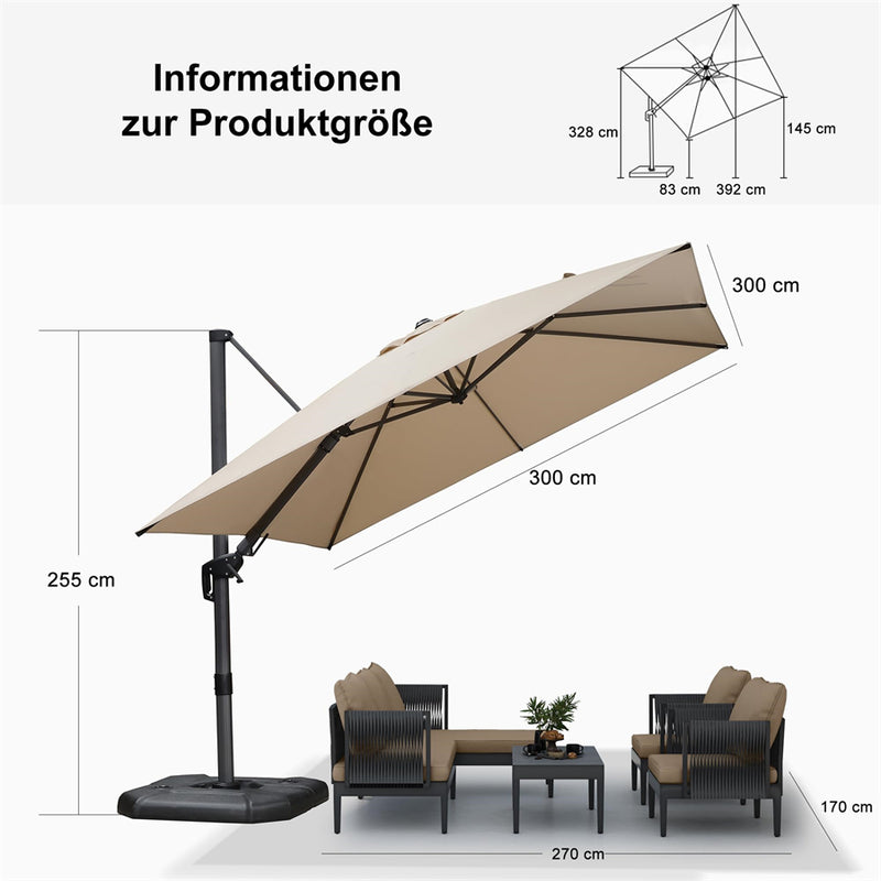 PURPLE LEAF Wirtschaftlicher Terrassen-Sonnenschirm mit drehbarem Rechteck und quadratischem Outdoor-Sonnenschirm