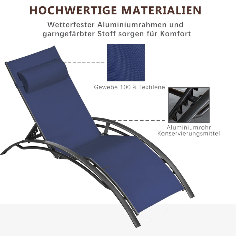 PURPLE LEAF Sonnenliegen 2er Set, Aluminium Gartenliegen mit Beistelltisch und Kissen, schnell trocknende Liege wetterfest, verstellbar in 5 Positionen, stapelbar.