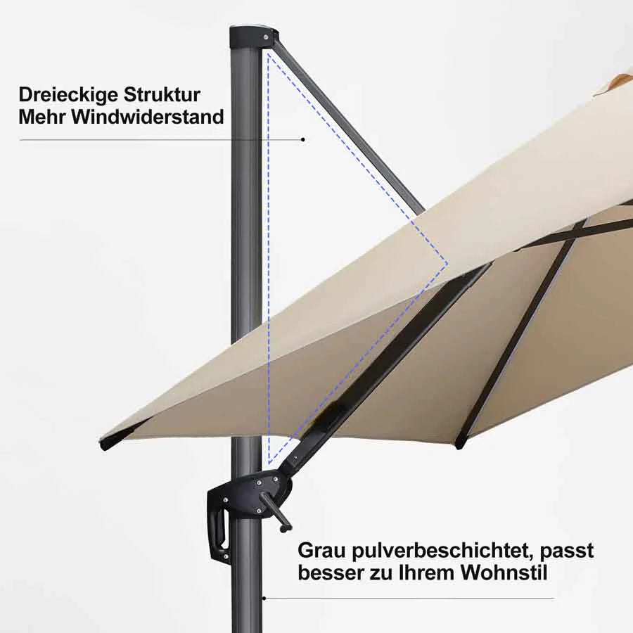 PURPLE LEAF Sonnenschirm Groß Ampelschirm mit Kurbel 360-Grad Drehbar mit Fußpedal für Terrasse, Balkon Sonnenschutz