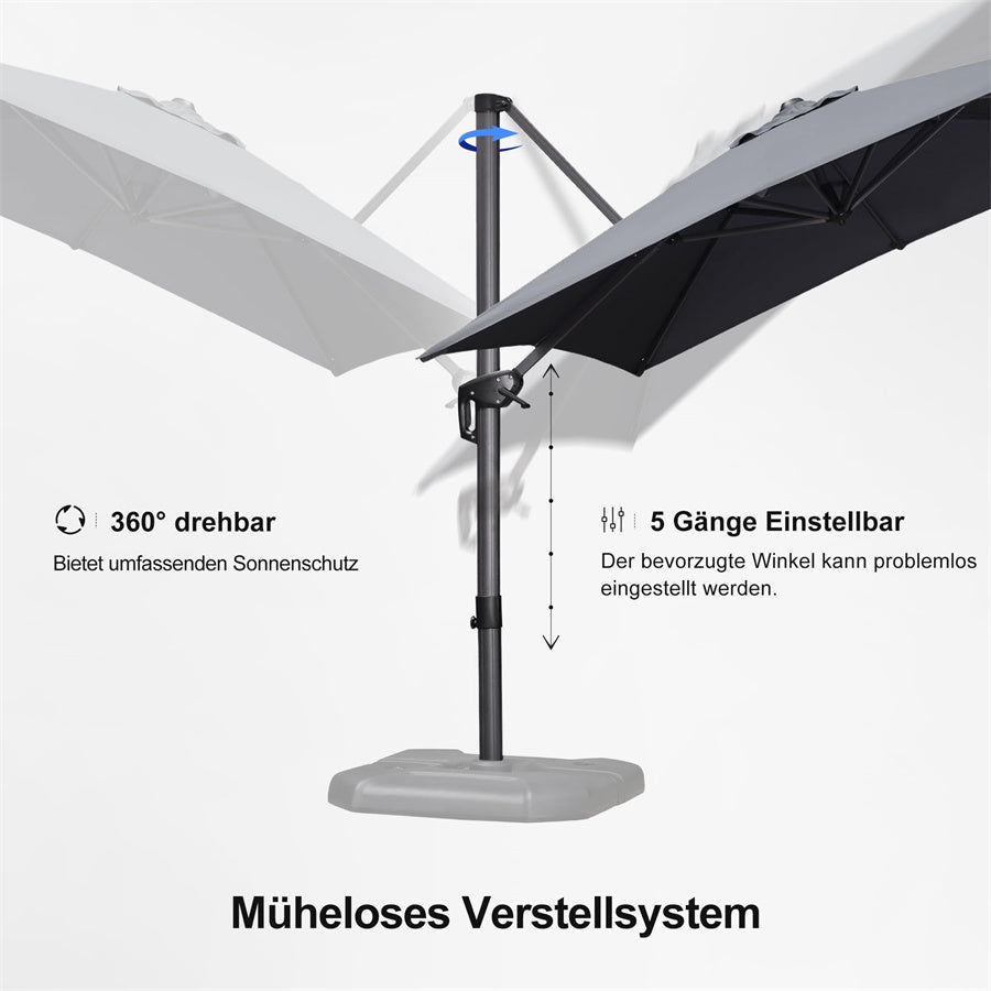 PURPLE LEAF Sonnenschirm Groß Ampelschirm mit Kurbel 360-Grad Drehbar mit Fußpedal für Terrasse, Balkon Sonnenschutz