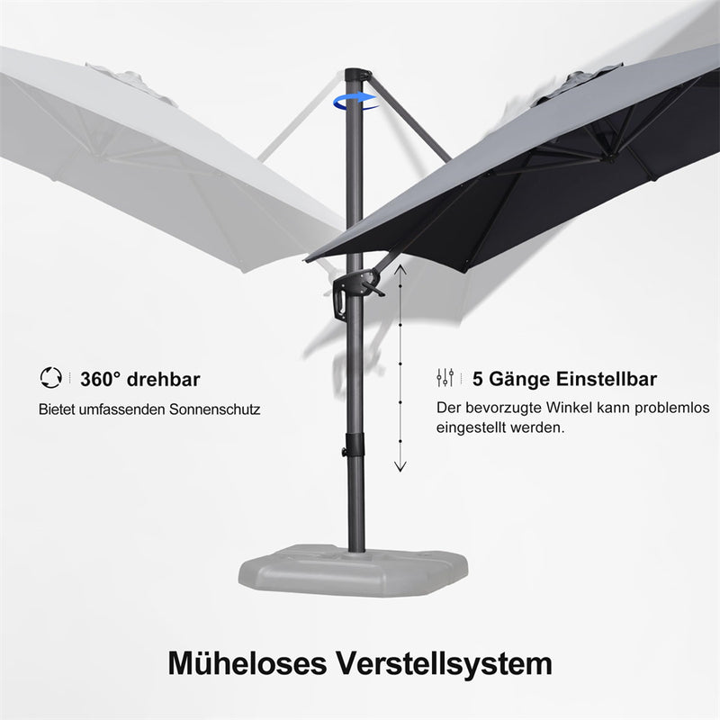 PURPLE LEAF Sonnenschirm Groß Ampelschirm mit Kurbel 360-Grad Drehbar mit Fußpedal und Kreuzsockel für Terrasse, Balkon Sonnenschutz