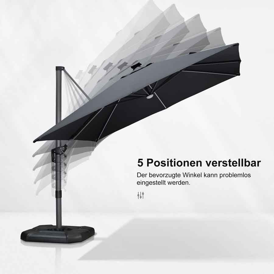 PURPLE LEAF Sonnenschirm Groß Ampelschirm mit Kurbel 360-Grad Drehbar mit Fußpedal für Terrasse, Balkon Sonnenschutz