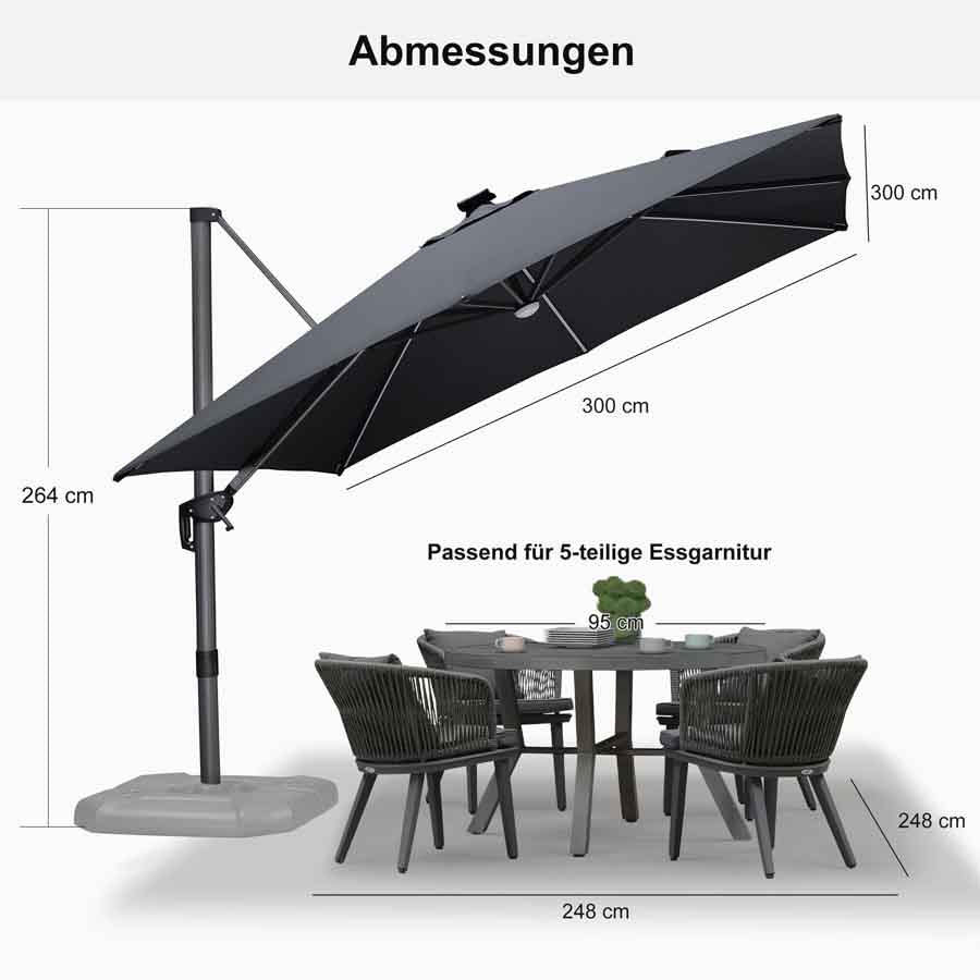 PURPLE LEAF Sonnenschirm Groß Ampelschirm mit Kurbel 360-Grad Drehbar mit Fußpedal für Terrasse, Balkon Sonnenschutz