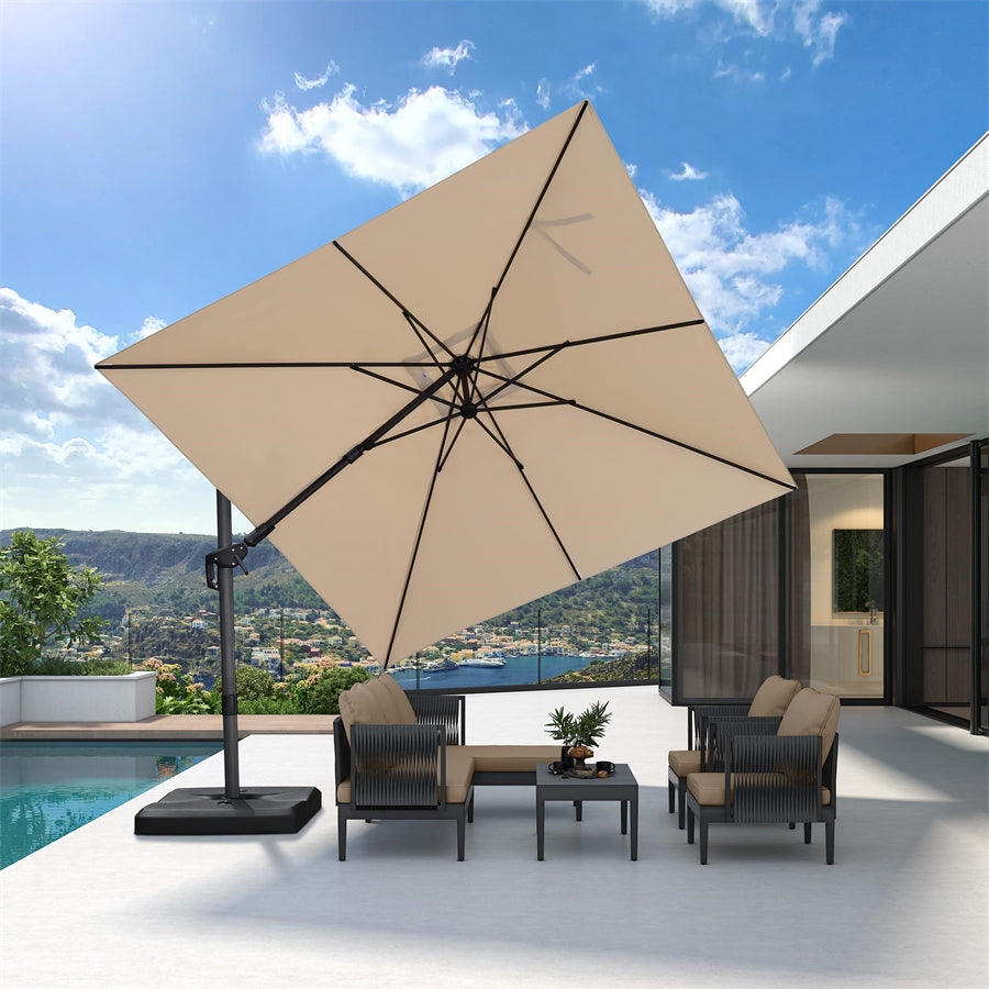 ​​PIRPLE LEAF Beiger Sonnenschirm für Hotel & Terrasse​​ beige mit 120°-Drehsystem
