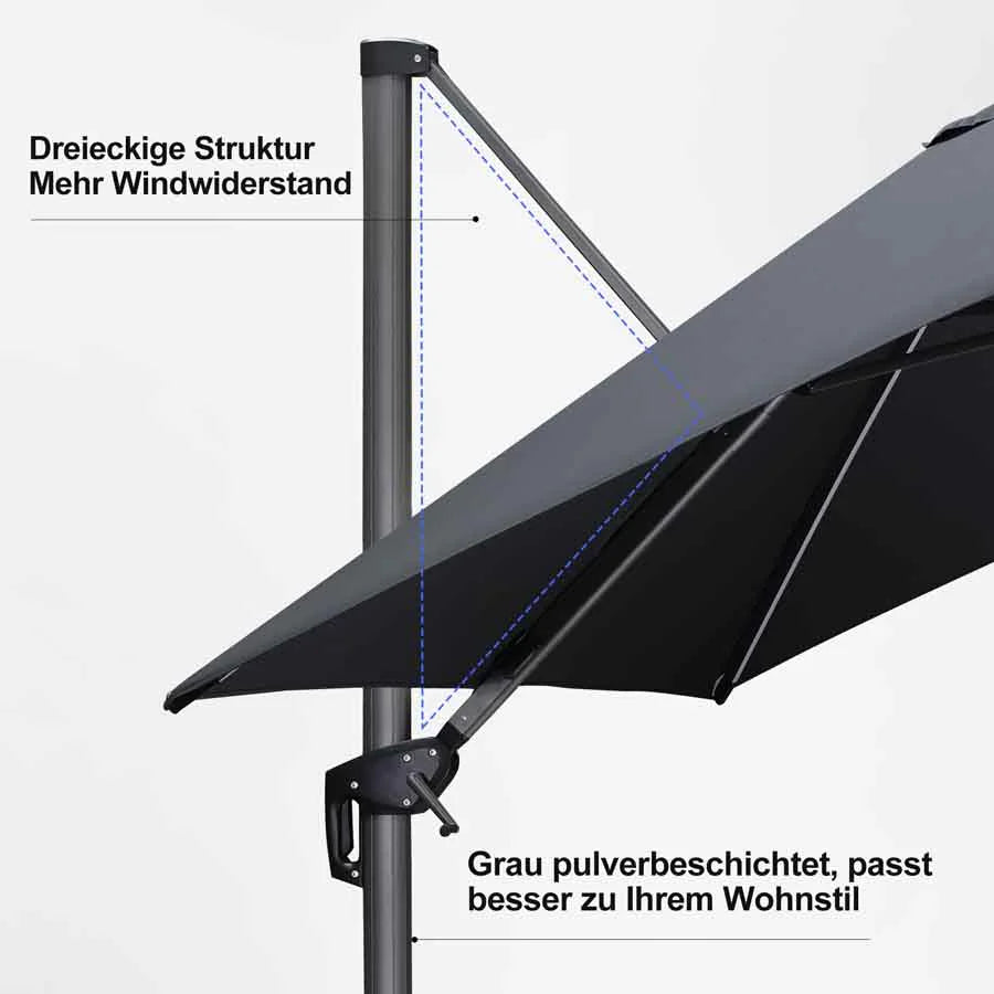 PURPLE LEAF Sonnenschirm Groß Ampelschirm mit Kurbel 360-Grad Drehbar mit Fußpedal für Terrasse, Balkon Sonnenschutz