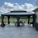 PURPLE LEAF Terrassen-Pavillon für den Garten, graues Hardtop-Dach aus verzinktem Stahl, Vordach mit Lichterkette - transparent