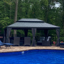 PURPLE LEAF Grau Alu Pavillon Wasserdicht Stabil Winterfest Wetterfest Gartenpavillon mit 4 Doppel Seitenteile Hardtop Pavillon mit Stahldach