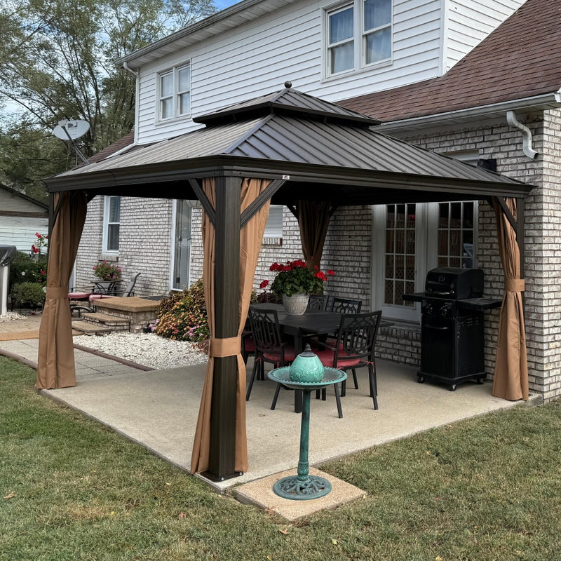 PURPLE LEAF Alu Pavillon Wasserdicht Stabil Winterfest Gartenpavillon mit Moskitonetz Hardtop Pavillon mit Stahldach, Bronze