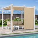 PURPLE LEAF Ausziehbare Outdoor Pergola mit Doppel-Sonnensege & Seitenschutzvorhängen  Weiße Aluminium-Pergola  Moderne Terrassen-Markise für Garten Hof&Terrasse kaki