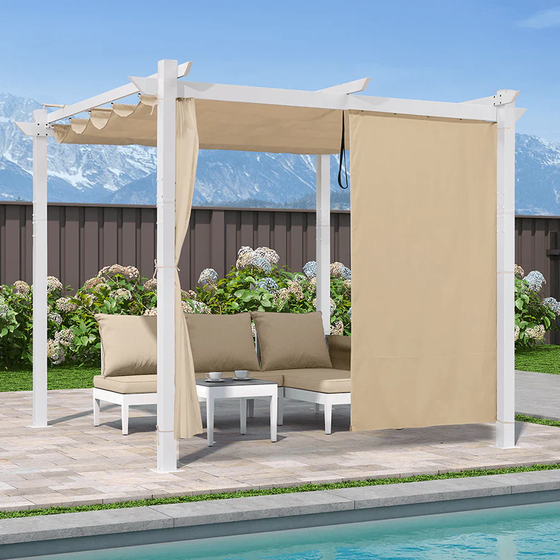 PURPLE LEAF Ausziehbare Outdoor Pergola mit Doppel-Sonnensege & Seitenschutzvorhängen  Weiße Aluminium-Pergola  Moderne Terrassen-Markise für Garten Hof&Terrasse kaki