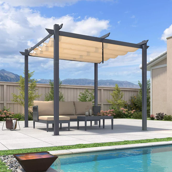 PURPLE LEAF Patio Retractable Pergola mit Shade Canopy Modern Grill Gazebo Metal Shelter Pavilion für Porch Deck Garden Backyard Outdoor Pergola