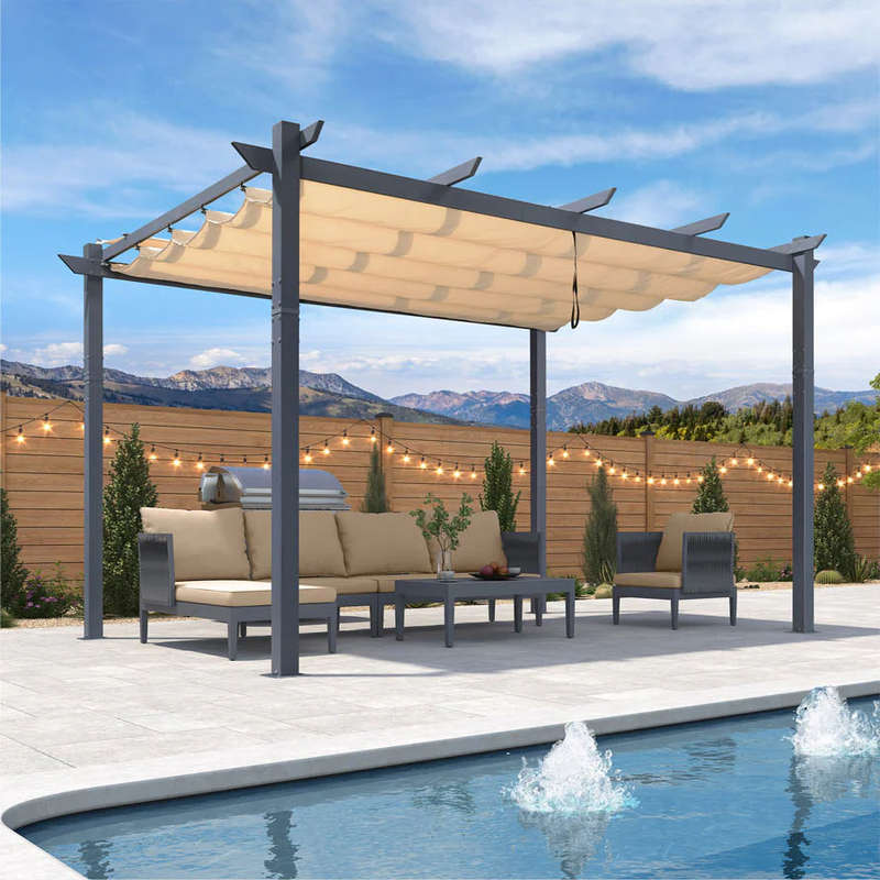 PURPLE LEAF Patio Retractable Pergola mit Shade Canopy Modern Grill Gazebo Metal Shelter Pavilion für Porch Deck Garden Backyard Outdoor Pergola