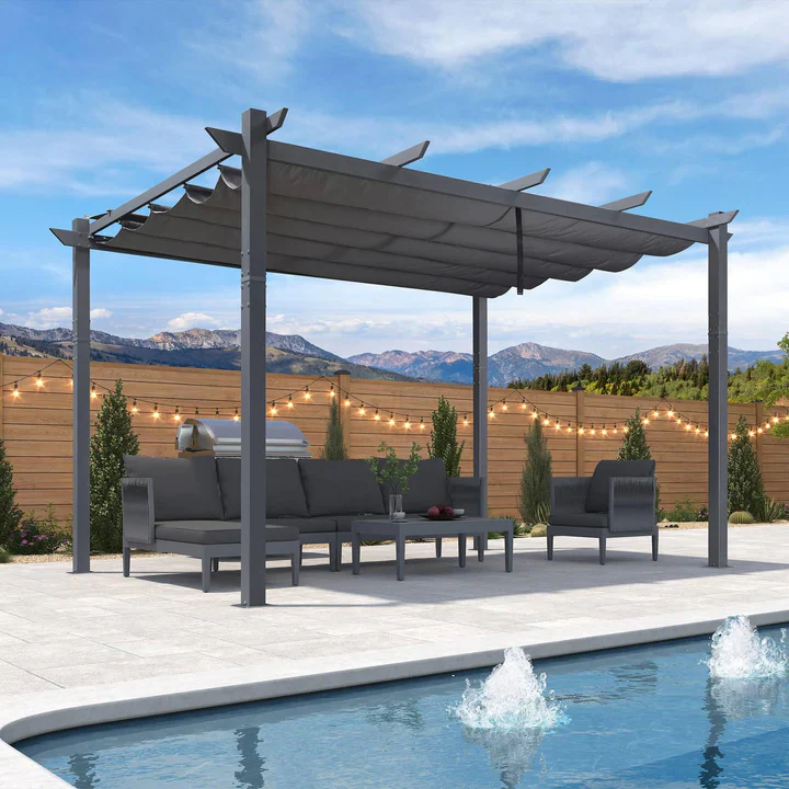 PURPLE LEAF Patio Retractable Pergola mit Shade Canopy Modern Grill Gazebo Metal Shelter Pavilion für Porch Deck Garden Backyard Outdoor Pergola