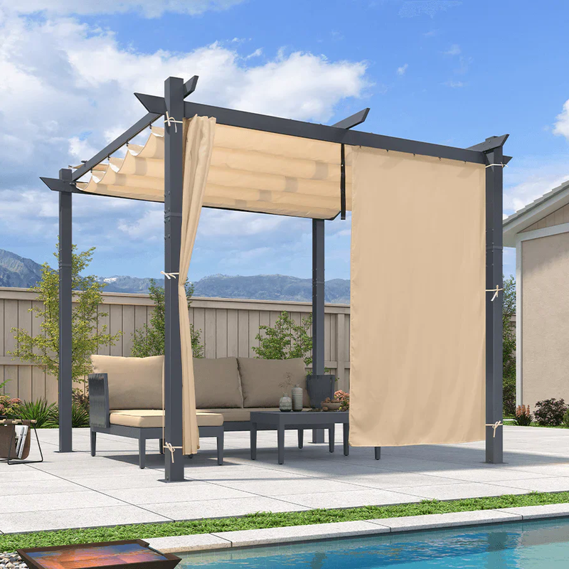 PURPLE LEAF Garten Pergola mit Vorhang Aluminium-Rahmen Outdoor Terrasse Pavillon mit Seitenschutzvorhänge Sonnendach mit Schiebedach  Grau