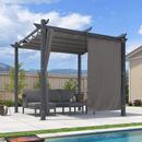 PURPLE LEAF Garten Pergola mit Vorhang Aluminium-Rahmen Outdoor Terrasse Pavillon mit Seitenschutzvorhänge Sonnendach mit Schiebedach  Grau