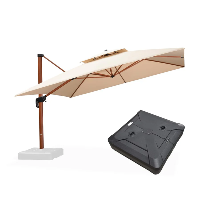 PURPLE LEAF Garten Sonnenschirm quadratischer Alu Holzoptik Ampelschirm Überhang mit Schirmständer