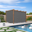 PURPLE LEAF Einziehbare Outdoor-Pergola mit Sonnenschutz-Überdachung, Rahmen in natürlicher Holzoptik und Vorhängen