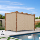 PURPLE LEAF Einziehbare Outdoor-Pergola mit Sonnenschutz-Überdachung, Rahmen in natürlicher Holzoptik und Vorhängen