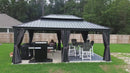 PURPLE LEAF Grau Alu Pavillon Wasserdicht Stabil Winterfest Wetterfest Gartenpavillon mit 4 Doppel Seitenteile Hardtop Pavillon mit Stahldach